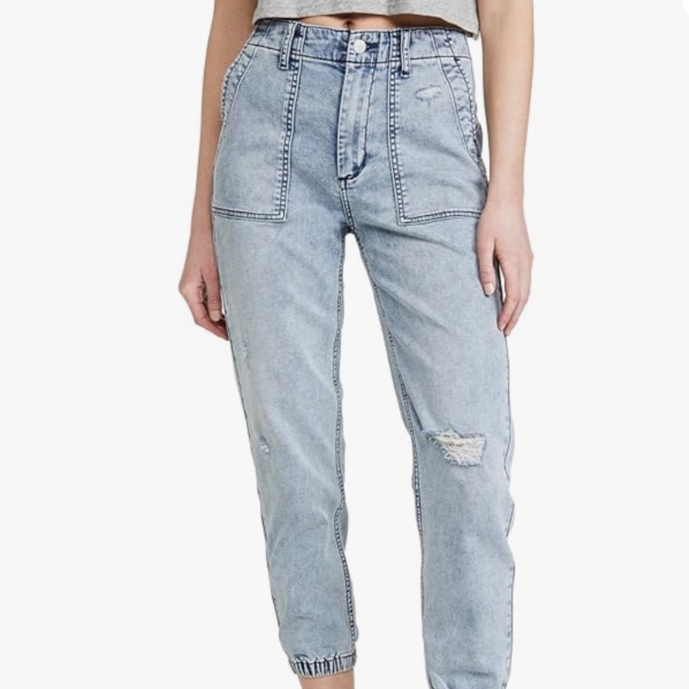 Joes Jeans French Terry Jogger Jeans Womens 32 Iris Cuffed Cropped Distressed